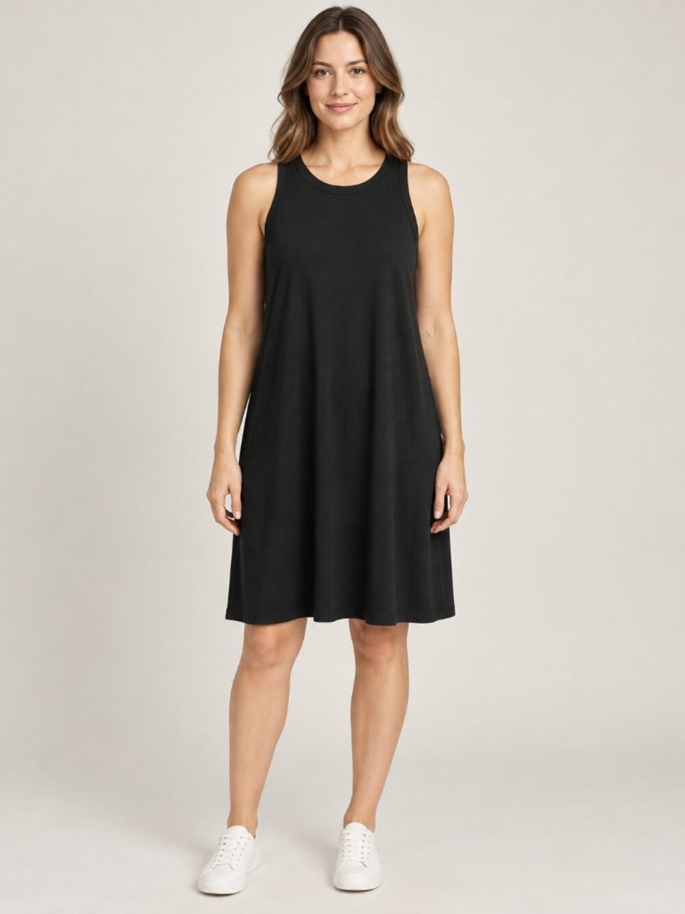 A New Day L Black Sleeveless Crewneck Swing Dress Minimalist Casual Midi